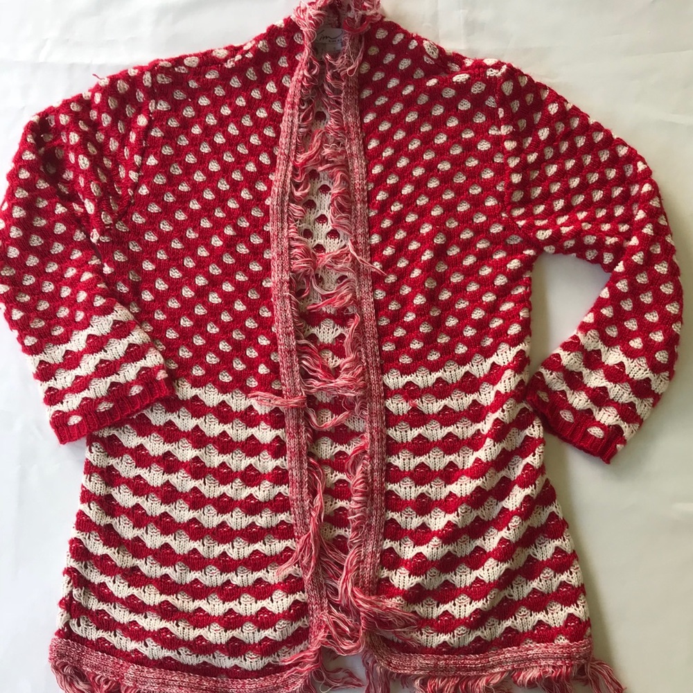2/$20.00 Kim Rogers Cardigan, red and beige